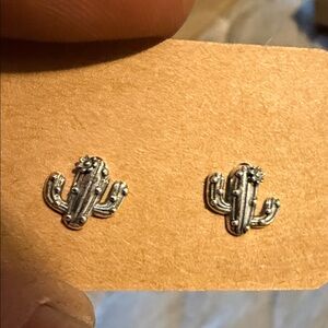 Sterling Silver Cactus Stud Earrings - Minimal Desert Charm